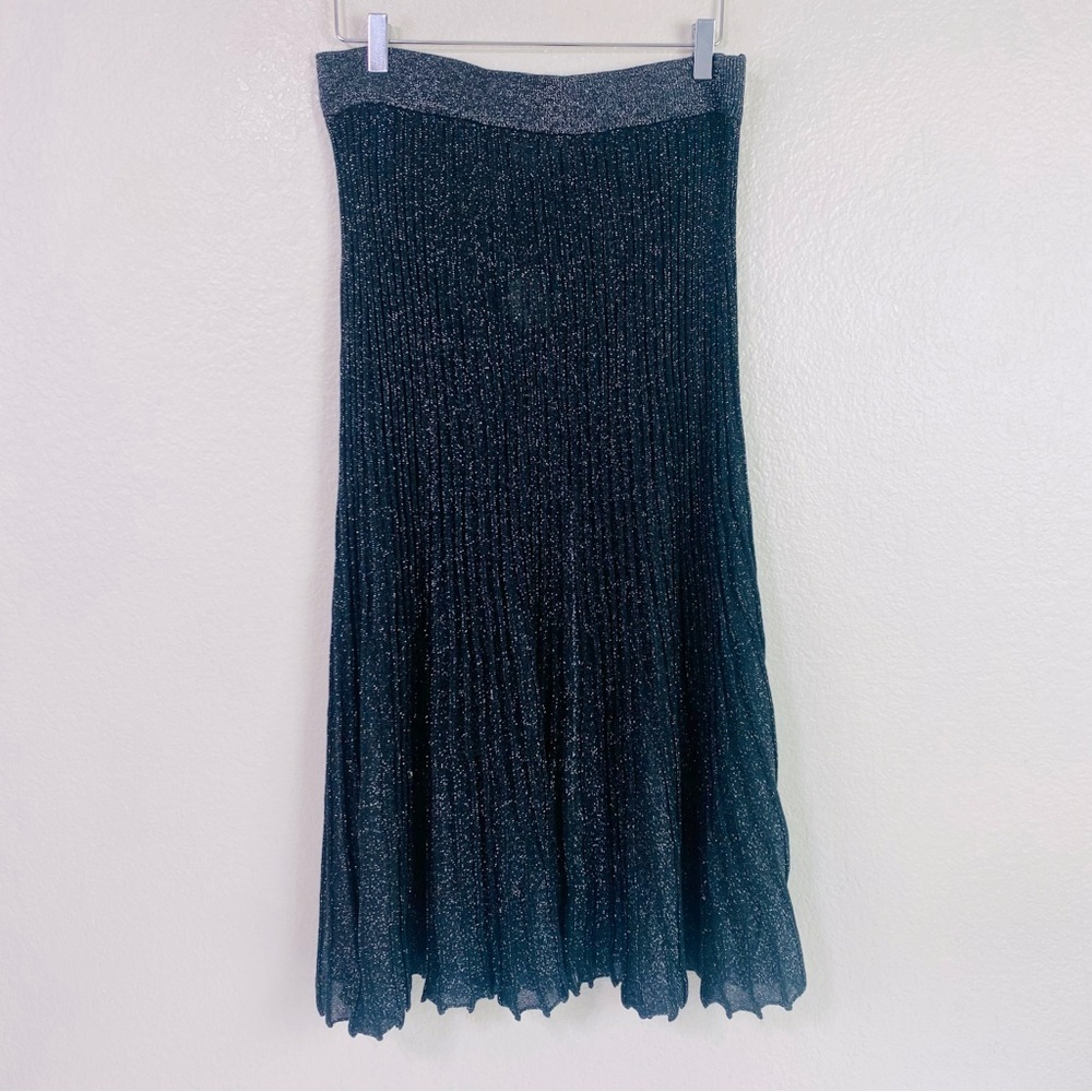 Oddy Black Silver Metallic Pleated Maxi Skirt Size 3X